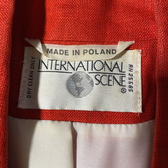80s Vintage International Scene Red Linen Blazer Lined Double-Breasted Work - Picture 3 of 9